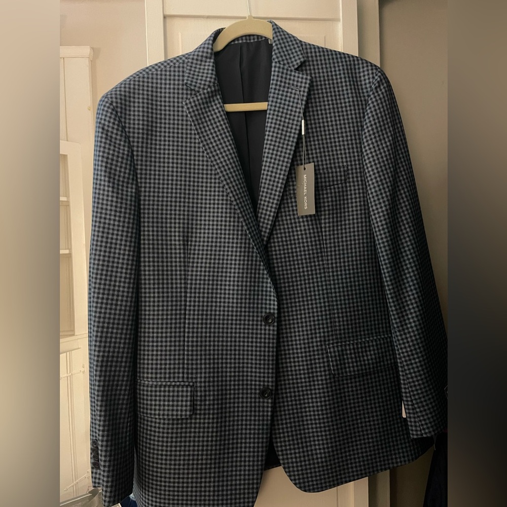 NWT Michael Kors Blue Gingham Plaid Sports Jacket Size 44 REG